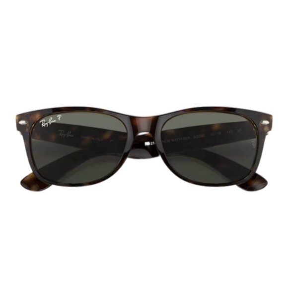 Ray-Ban • New Wayfarer Classic Polarized Sunglasses • Tortoise/G-15 • With Case - Picture 3 of 9